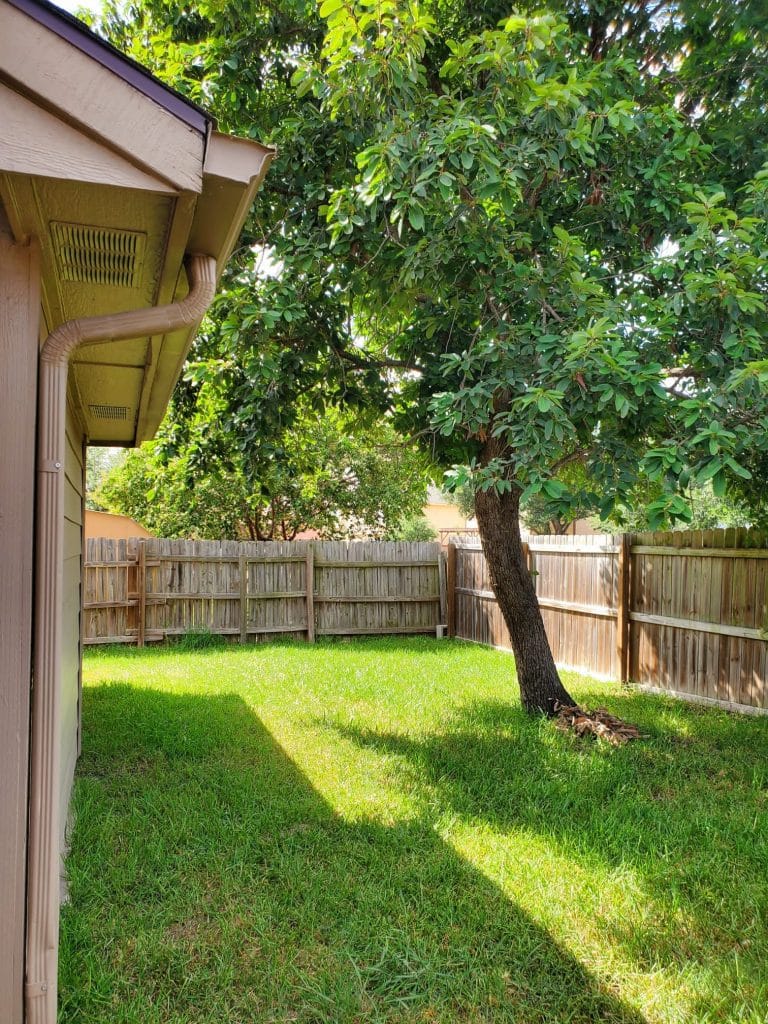 Spacious outdoor yard with lush greenery and privacy fence, perfect for relaxation and brief outdoor gatherings | Dream TDY