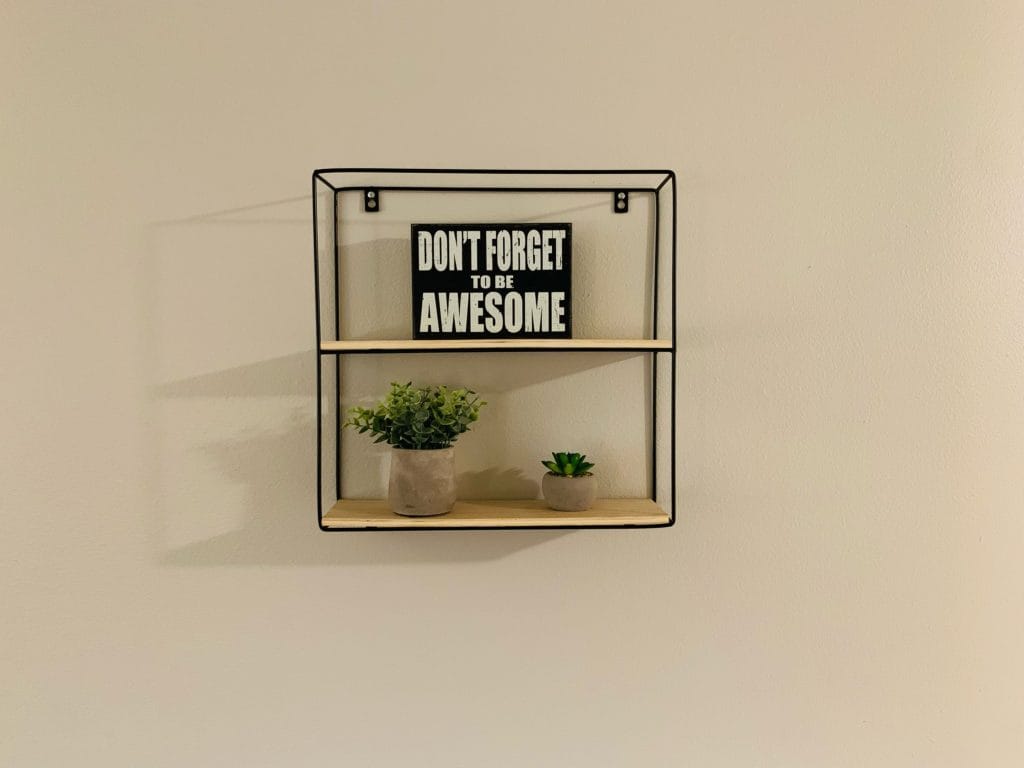 Stylish wall shelf with motivational decor and greenery adds a fresh touch to this inviting space | Dream TDY